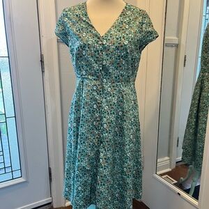 Minty green floral Pink Martini dress with pockets